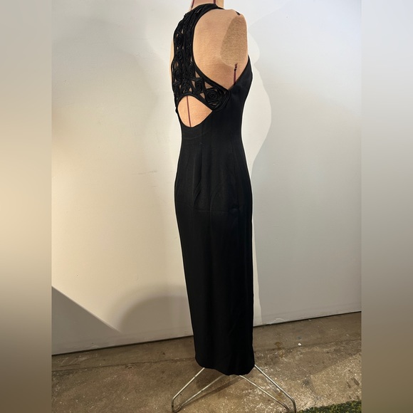 Vintage Jessica McClintock Gunne Sax Black Dress with Slit and Back Detail - Picture 2 of 12